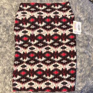 LuLaRoe Cassie Black and Red Patterned Pencil Skirt